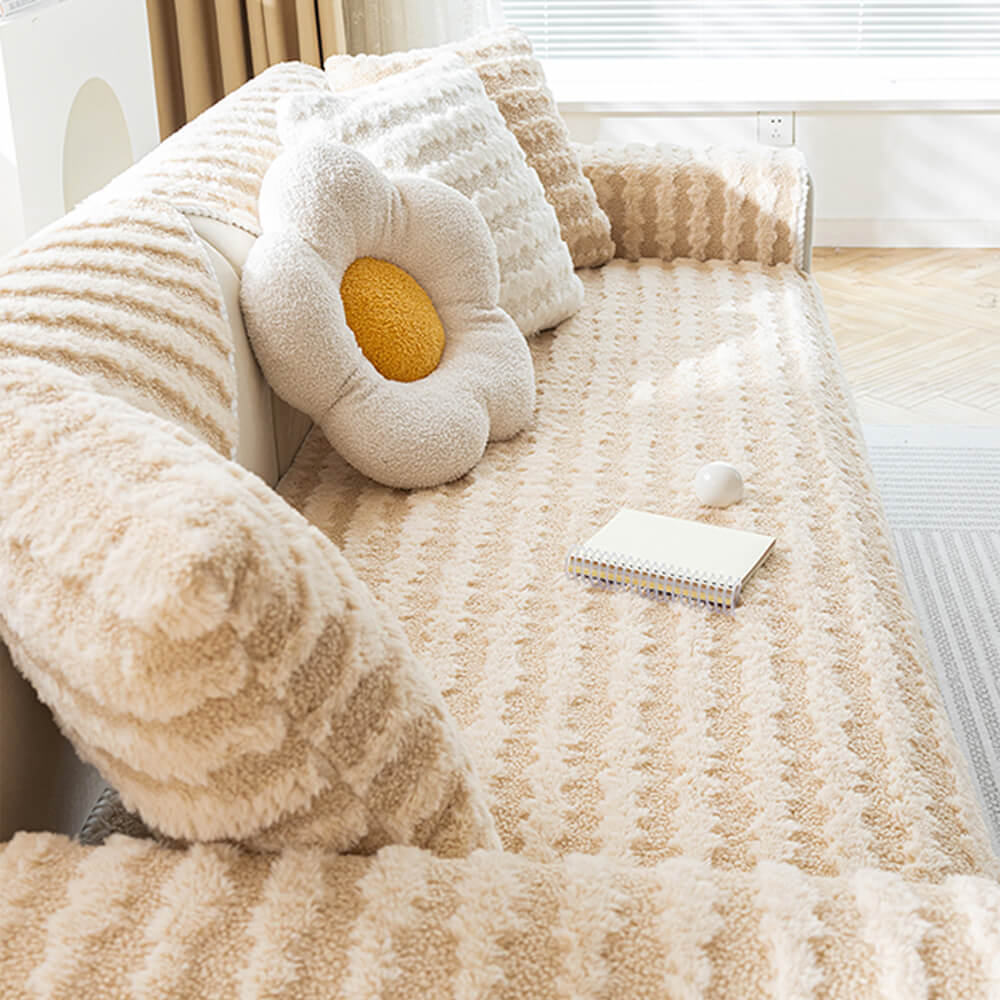 Textured Rabbit Plush Thick Warm Non-Slip Sofa Cover