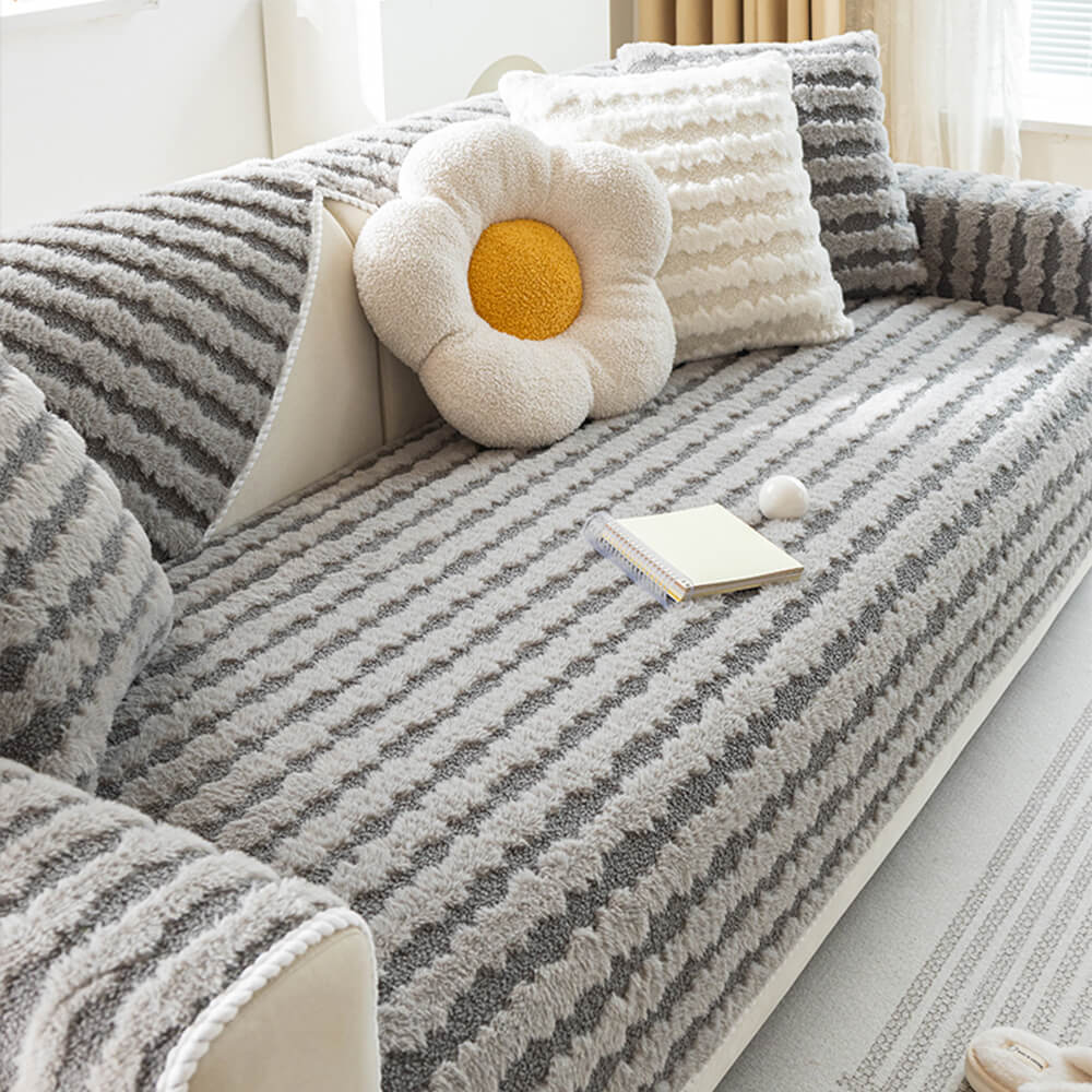 Textured Rabbit Plush Thick Warm Non-Slip Sofa Cover