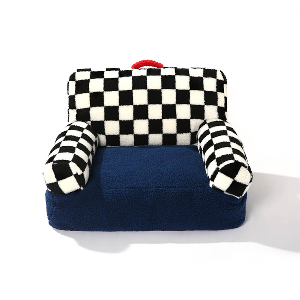 Vintage Chequered Washable Cosy Support Calming Dog & Cat Sofa Bed