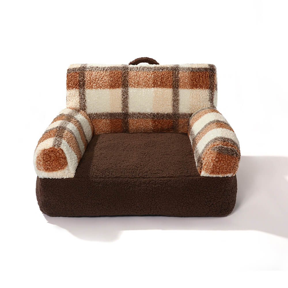 Vintage Chequered Washable Cosy Support Calming Dog & Cat Sofa Bed