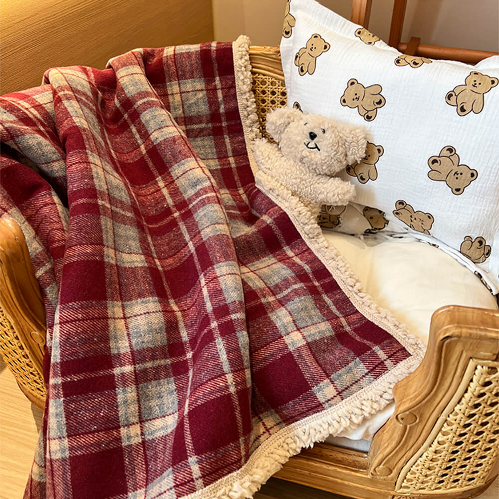 Warm Cosy Plaid Sherpa Fleece Thickened Blanket for Dogs and Cats