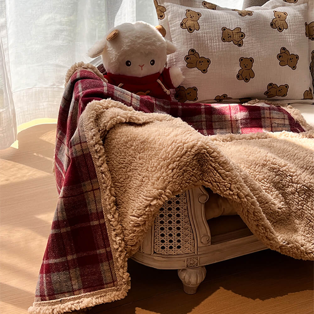 Warm Cosy Plaid Sherpa Fleece Thickened Blanket for Dogs and Cats