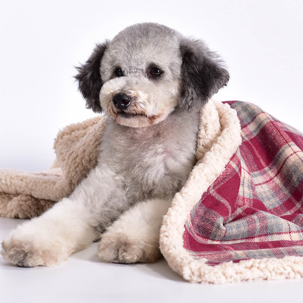 Warm Cosy Plaid Sherpa Fleece Thickened Blanket for Dogs and Cats