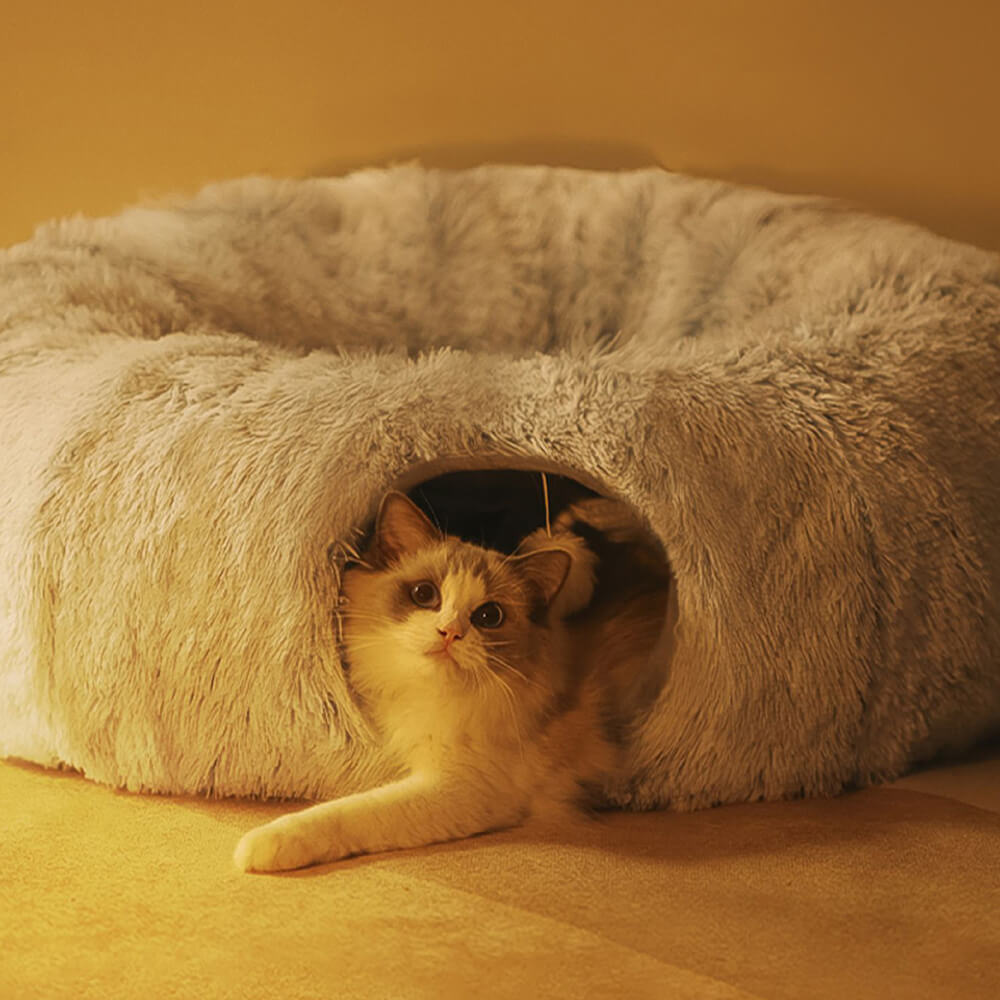 2 in 1 Foldable Indoor Soft Round Cat Tunnel Bed