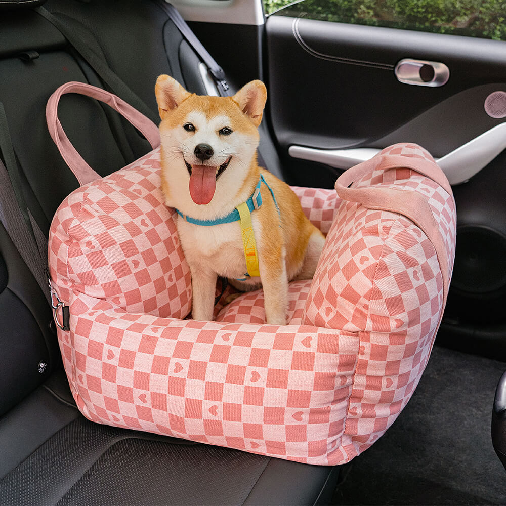 Vintage Heart Chequerboard Dog Car Seat Bed