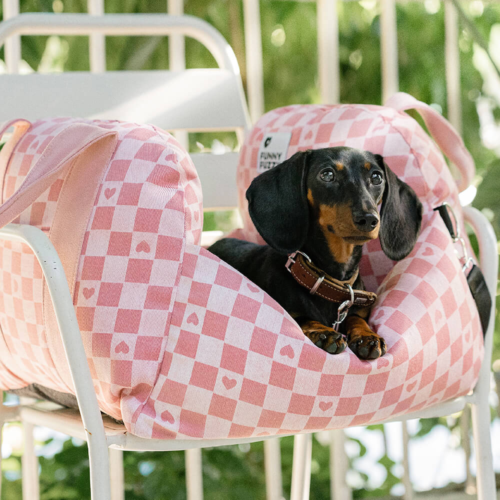 Vintage Heart Chequerboard Dog Car Seat Bed