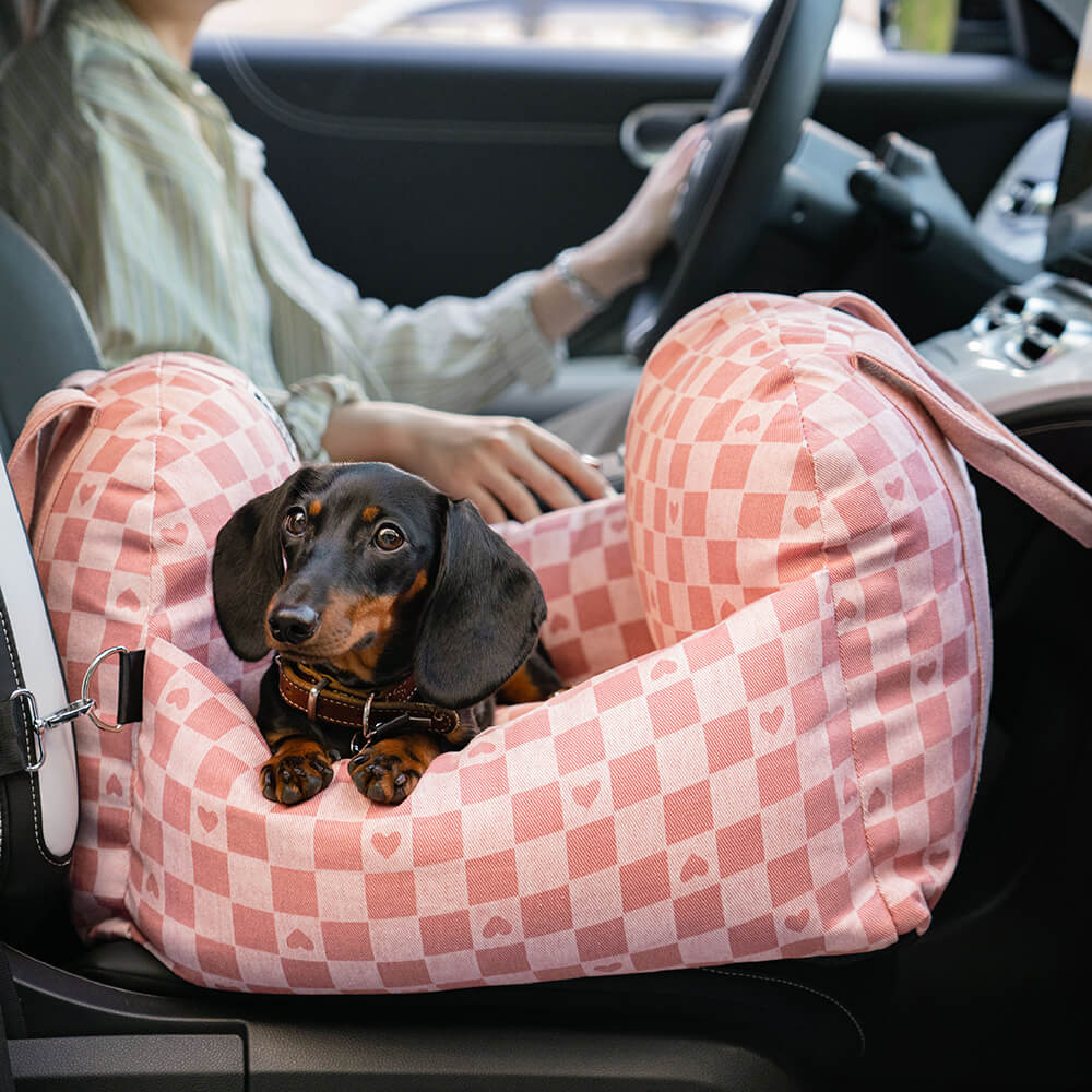 Vintage Heart Chequerboard Dog Car Seat Bed