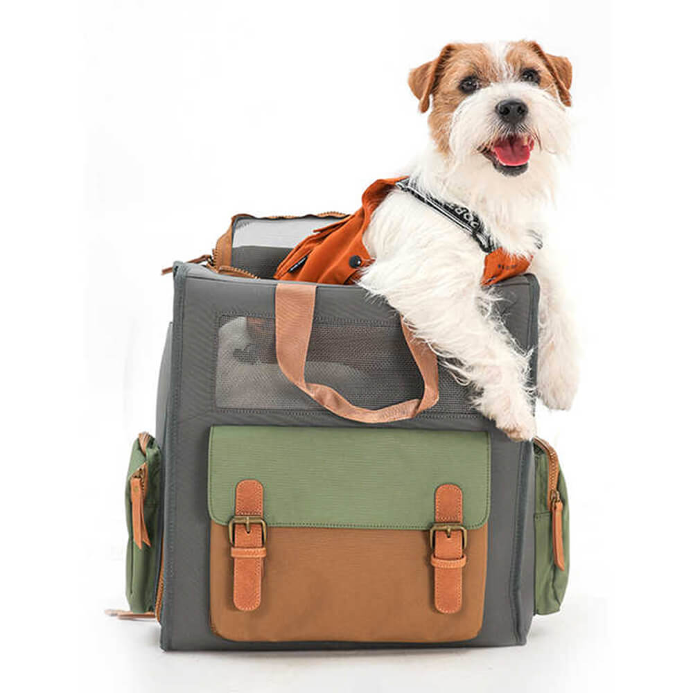 Dual-Colour Breathable Waterproof Canvas Outdoor Pet Carrier Backpack