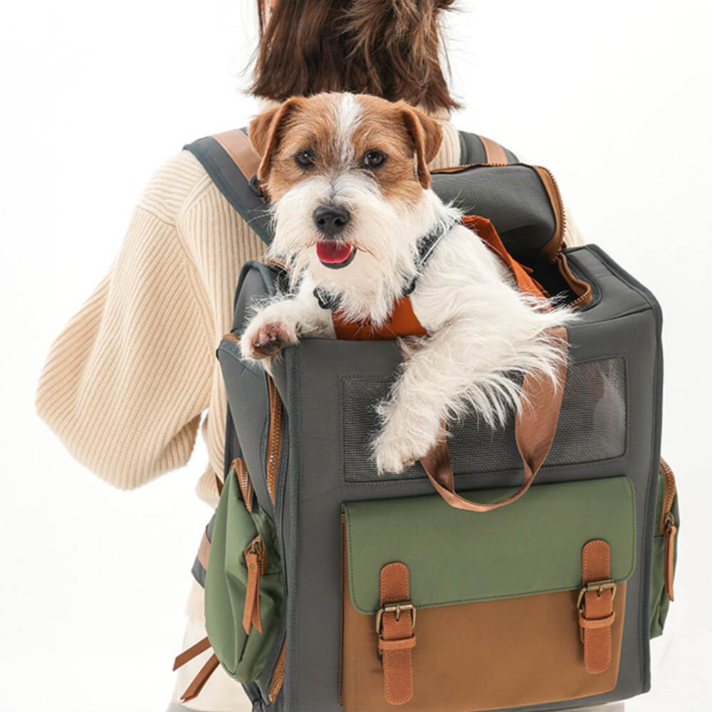 Dual-Colour Breathable Waterproof Canvas Outdoor Pet Carrier Backpack