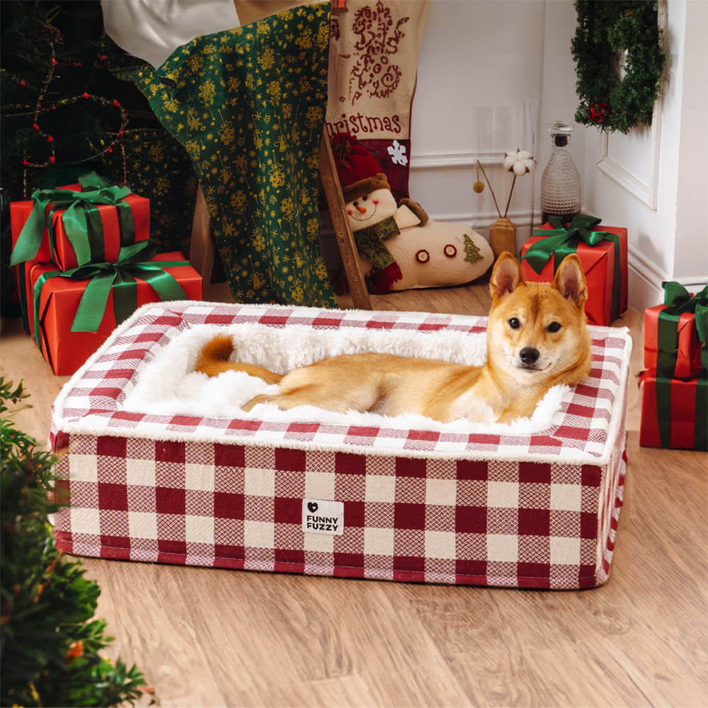 Festive Classic Tartan Cosy Dog Anti-Anxiety Calming Bed