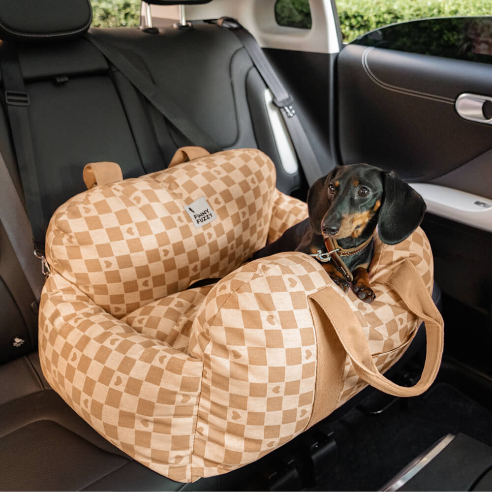 Vintage Heart Chequerboard Dog Car Seat Bed
