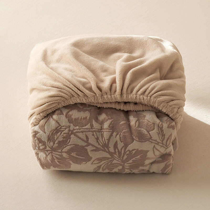 Gentle Carved Floral Cosy Milk Velvet Mattress Protector Fitted Sheet