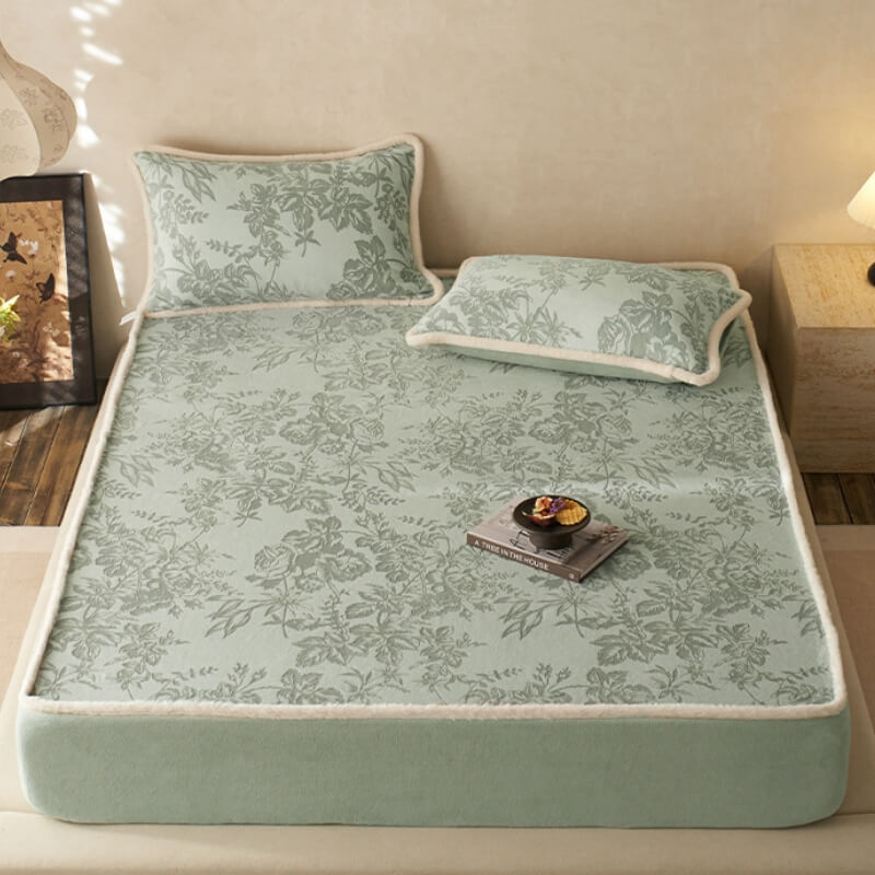 Gentle Carved Floral Cosy Milk Velvet Mattress Protector Fitted Sheet