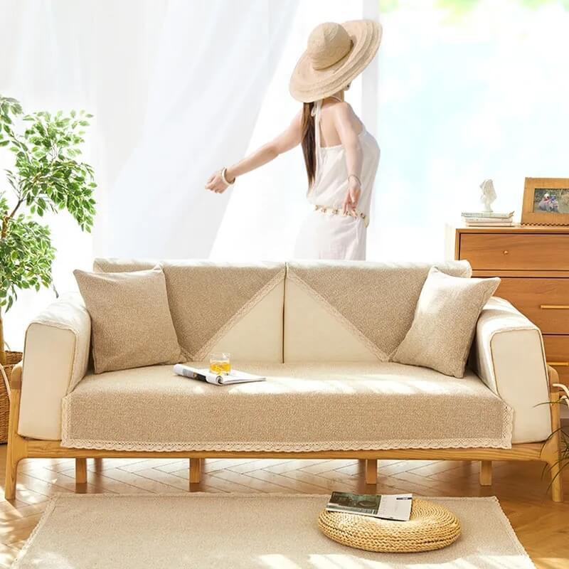 Hand-woven Cotton Linen Non-slip Sofa Cover for All Seasons