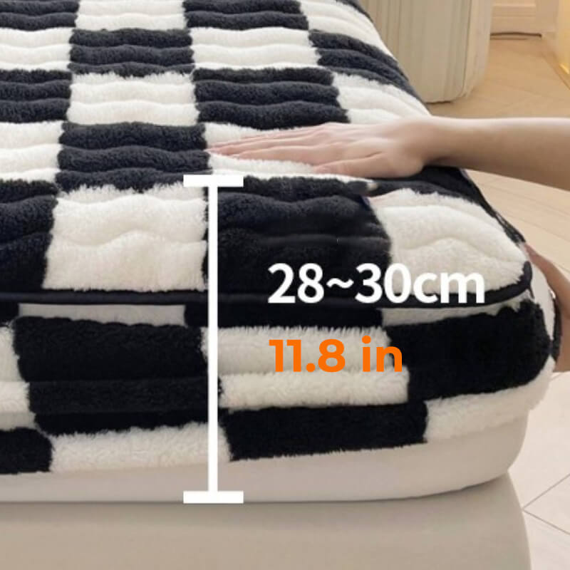 Milk Velvet Chequered Bedding Fitted Sheet Mattress Cover