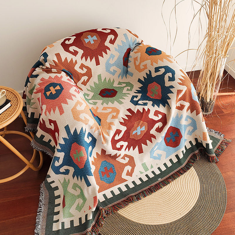 Colour Block Chequerboard Fringe Trim Sofa Blanket Sofa Cover