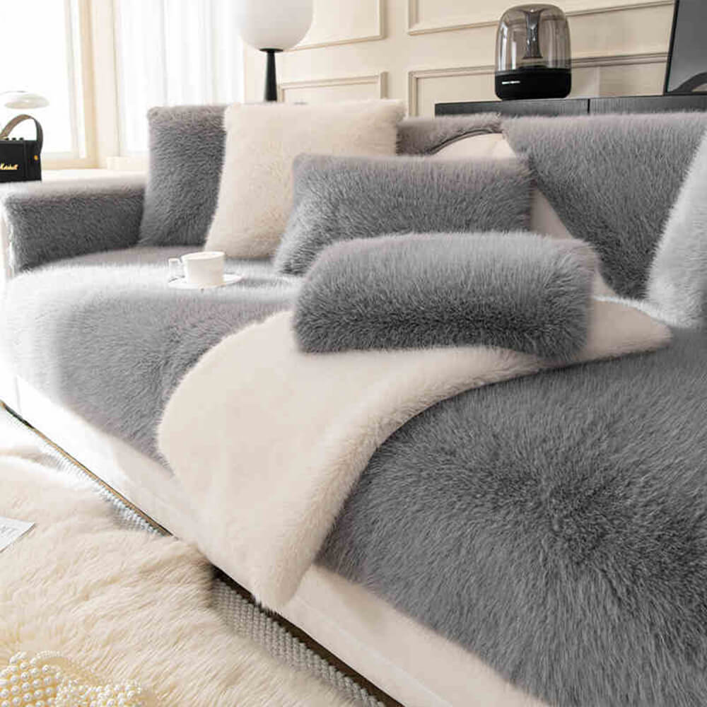 Warm Thick Faux Fur Sofa Protector Non-Slip Sofa Cover