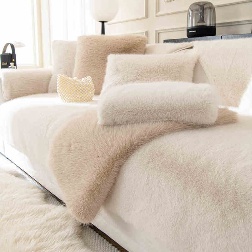 Warm Thick Faux Fur Sofa Protector Non-Slip Sofa Cover