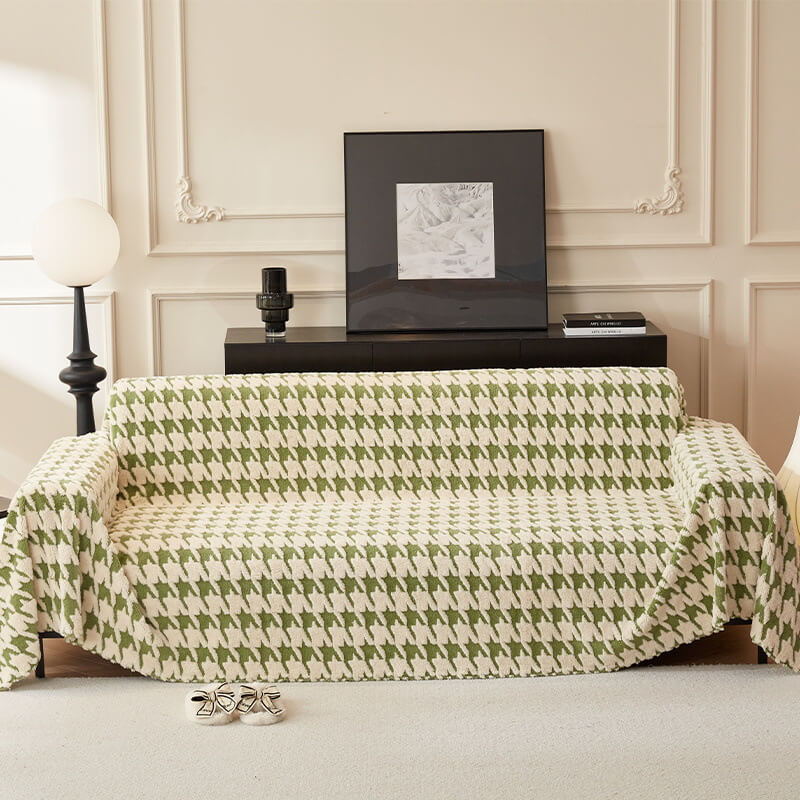 Plush Comfort Houndstooth Furniture Protection Sofa Cover