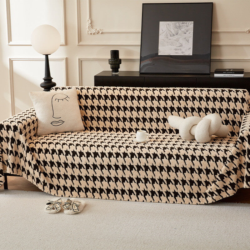 Plush Comfort Houndstooth Furniture Protection Sofa Cover