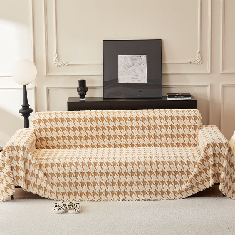 Plush Comfort Houndstooth Furniture Protection Sofa Cover