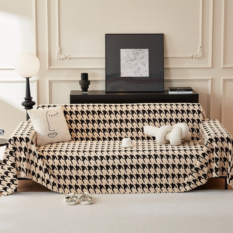 Plush Comfort Houndstooth Furniture Protection Sofa Cover