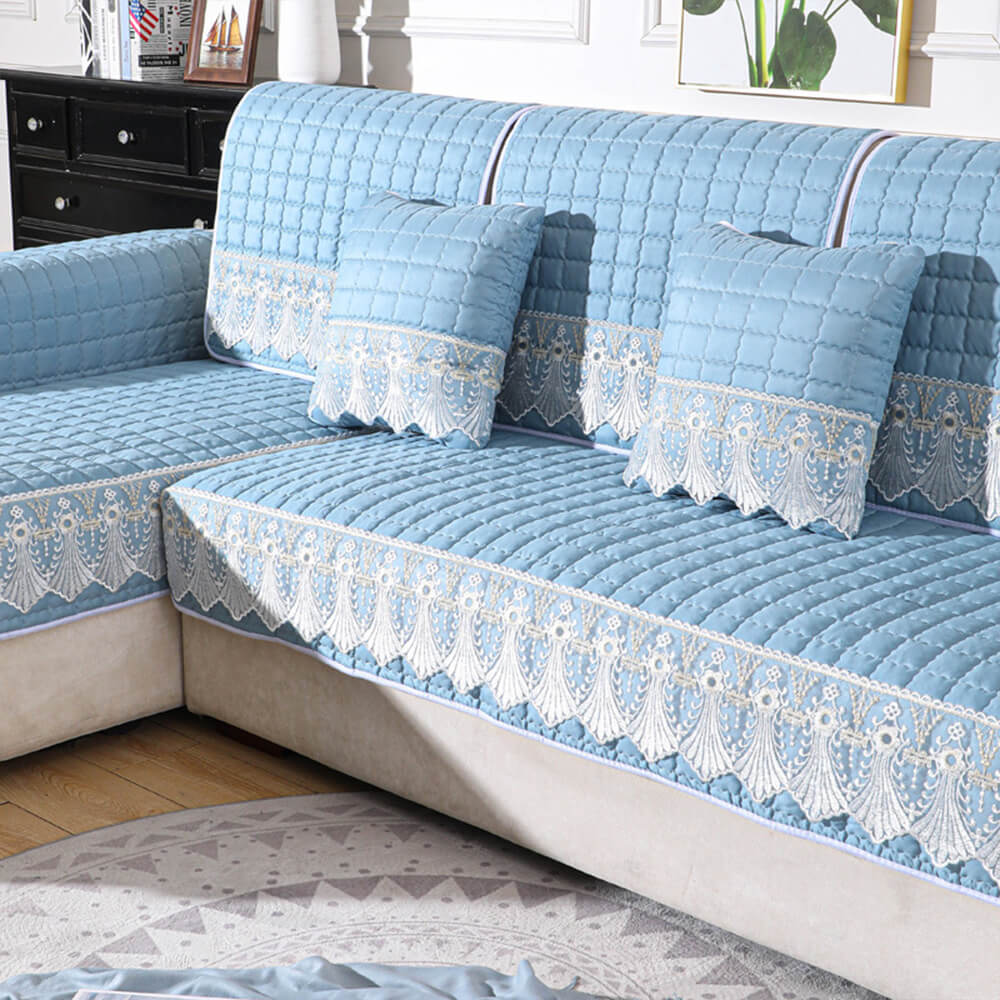 Luxury Quilted Lace Embroidery Non-Slip Sofa Cover