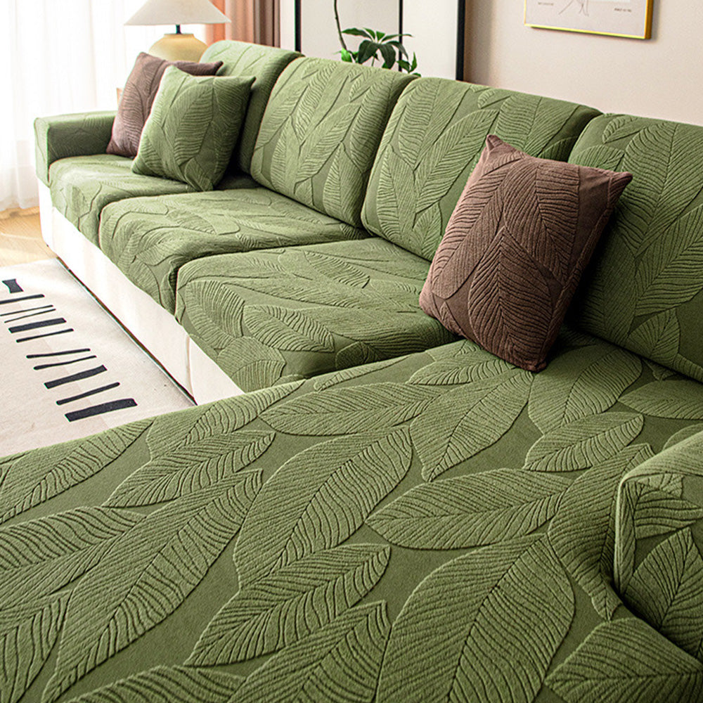 Modern Leaf Jacquard Waterproof Anti-Scratch Stretch Full Wrap Sofa Cover