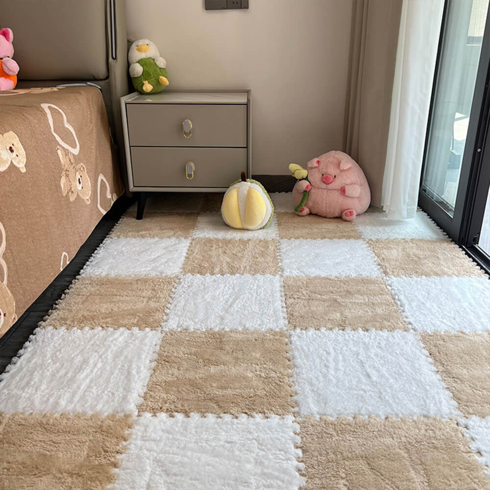 Soft Plush Chequerboard Anti-Slip Lightweight Home Area Rug