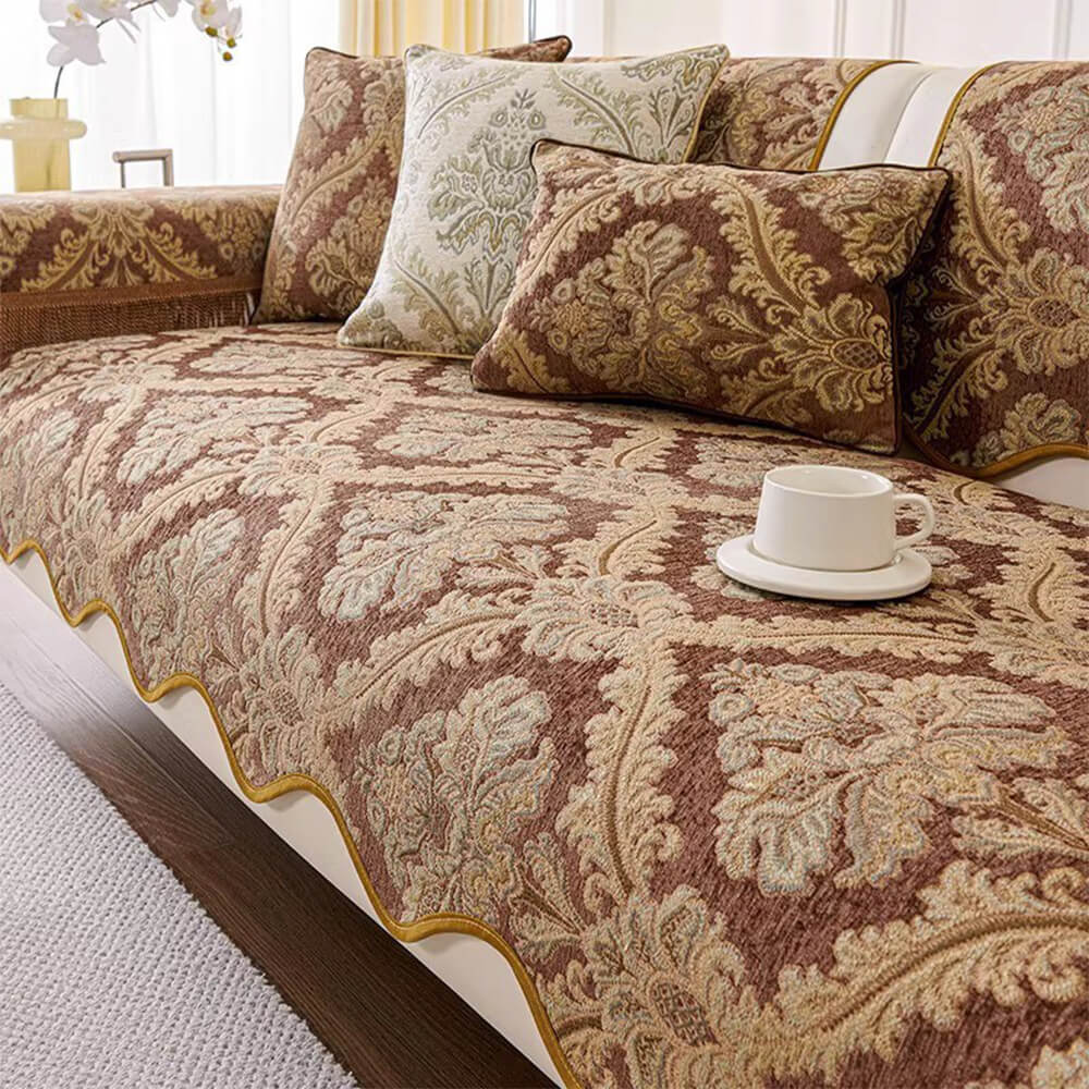 Luxury Chenille Floral Design Wave Edge Sofa Cover