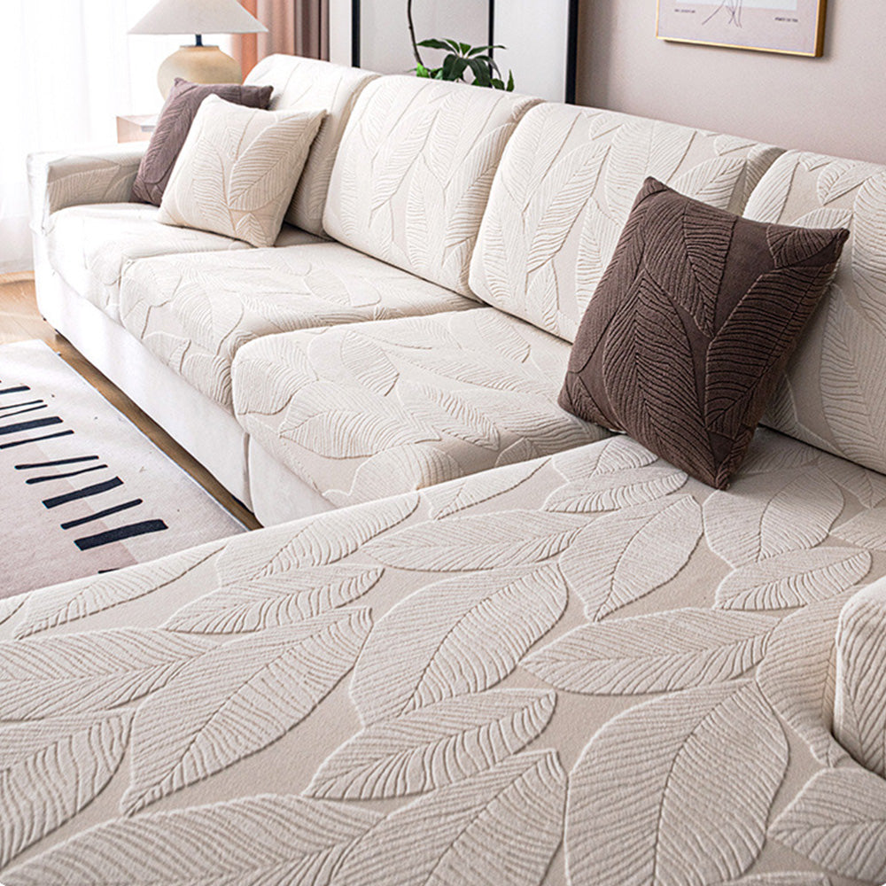 Modern Leaf Jacquard Waterproof Anti-Scratch Stretch Full Wrap Sofa Cover