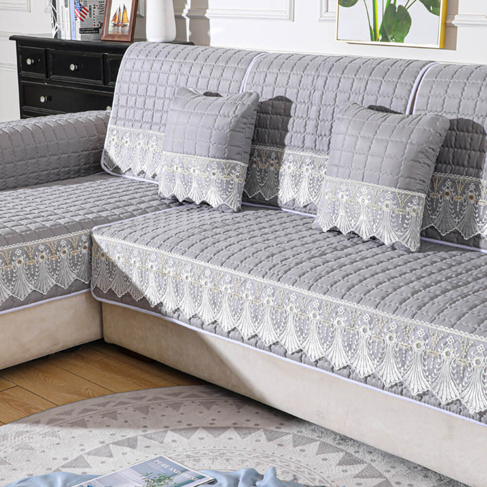 Luxury Quilted Lace Embroidery Non-Slip Sofa Cover