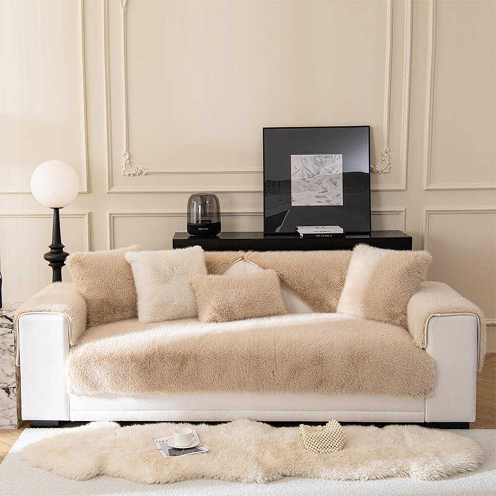 Warm Thick Faux Fur Sofa Protector Non-Slip Sofa Cover