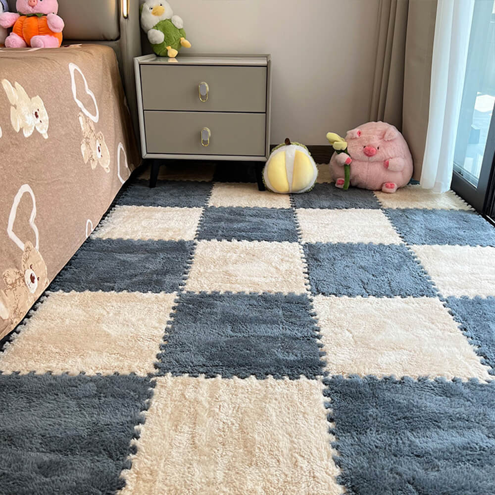 Soft Plush Chequerboard Anti-Slip Lightweight Home Area Rug