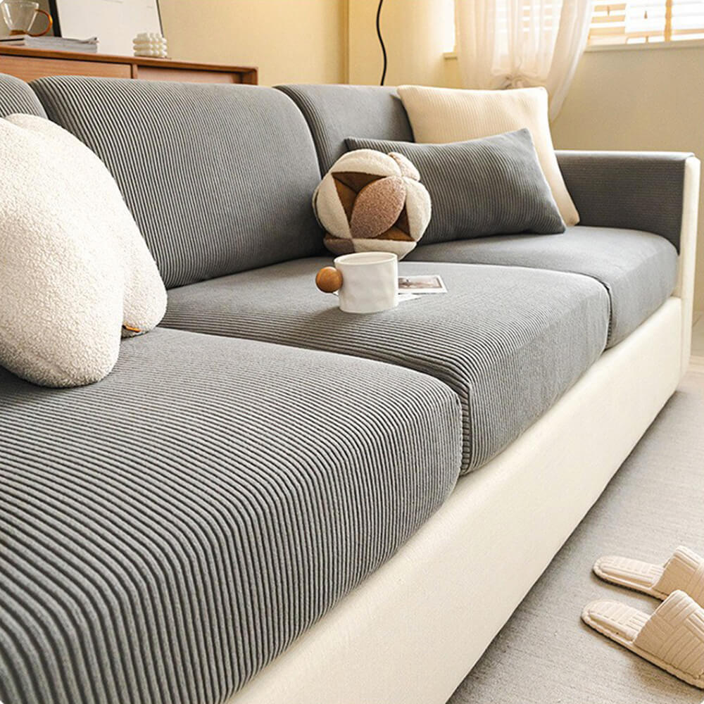 Vertical Stripe Corduroy Anti-Scratch Stretch Full-Cover Sofa Cover