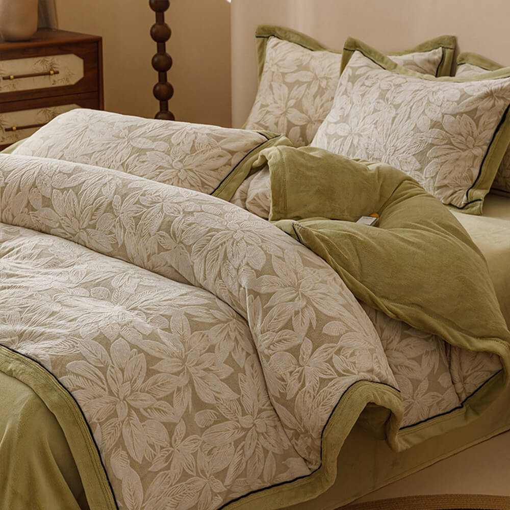 Premium Embossed Milk Velvet Floral Luxury Bed Sheet Set