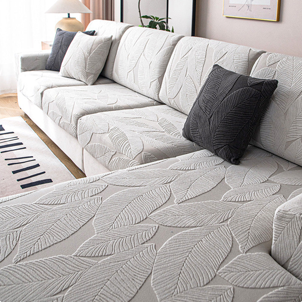 Modern Leaf Jacquard Waterproof Anti-Scratch Stretch Full Wrap Sofa Cover