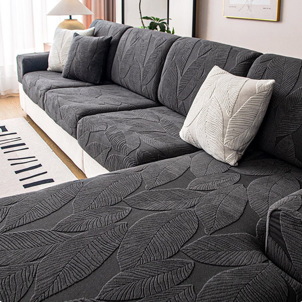 Modern Leaf Jacquard Waterproof Anti-Scratch Stretch Full Wrap Sofa Cover