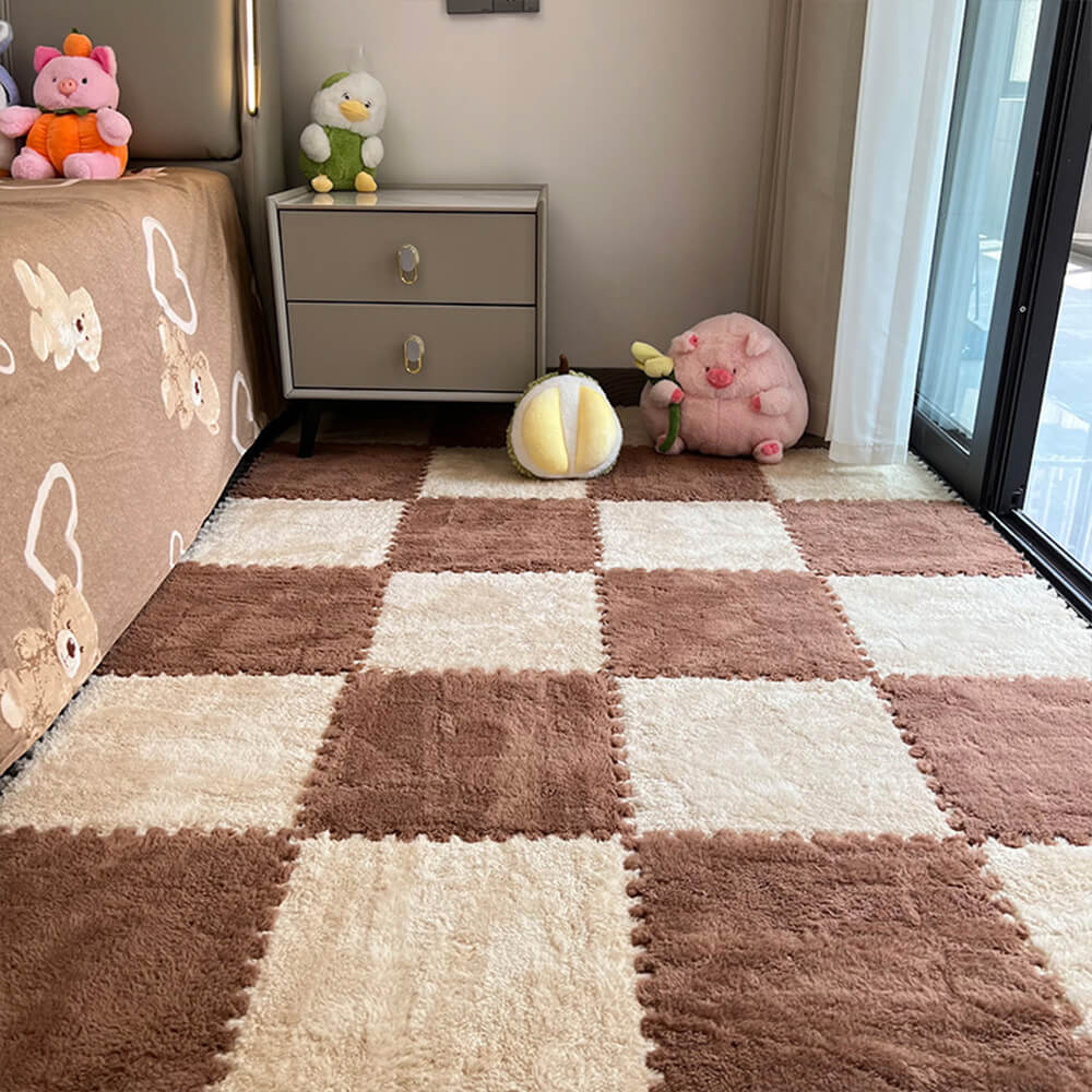 Soft Plush Chequerboard Anti-Slip Lightweight Home Area Rug