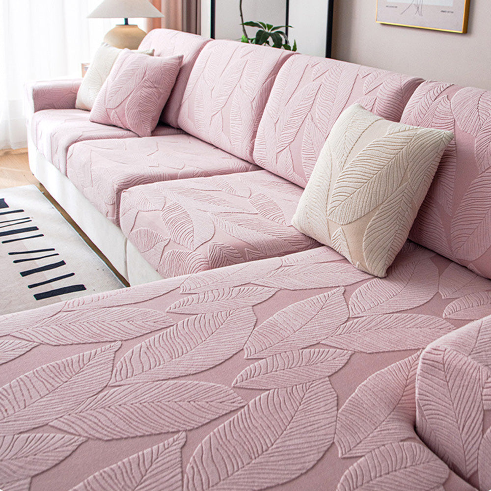 Modern Leaf Jacquard Waterproof Anti-Scratch Stretch Full Wrap Sofa Cover