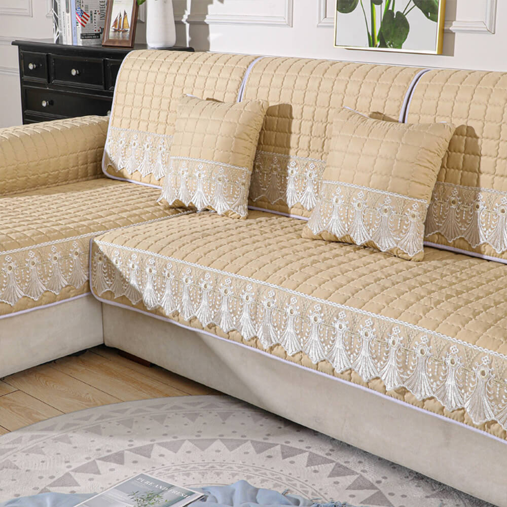 Luxury Quilted Lace Embroidery Non-Slip Sofa Cover