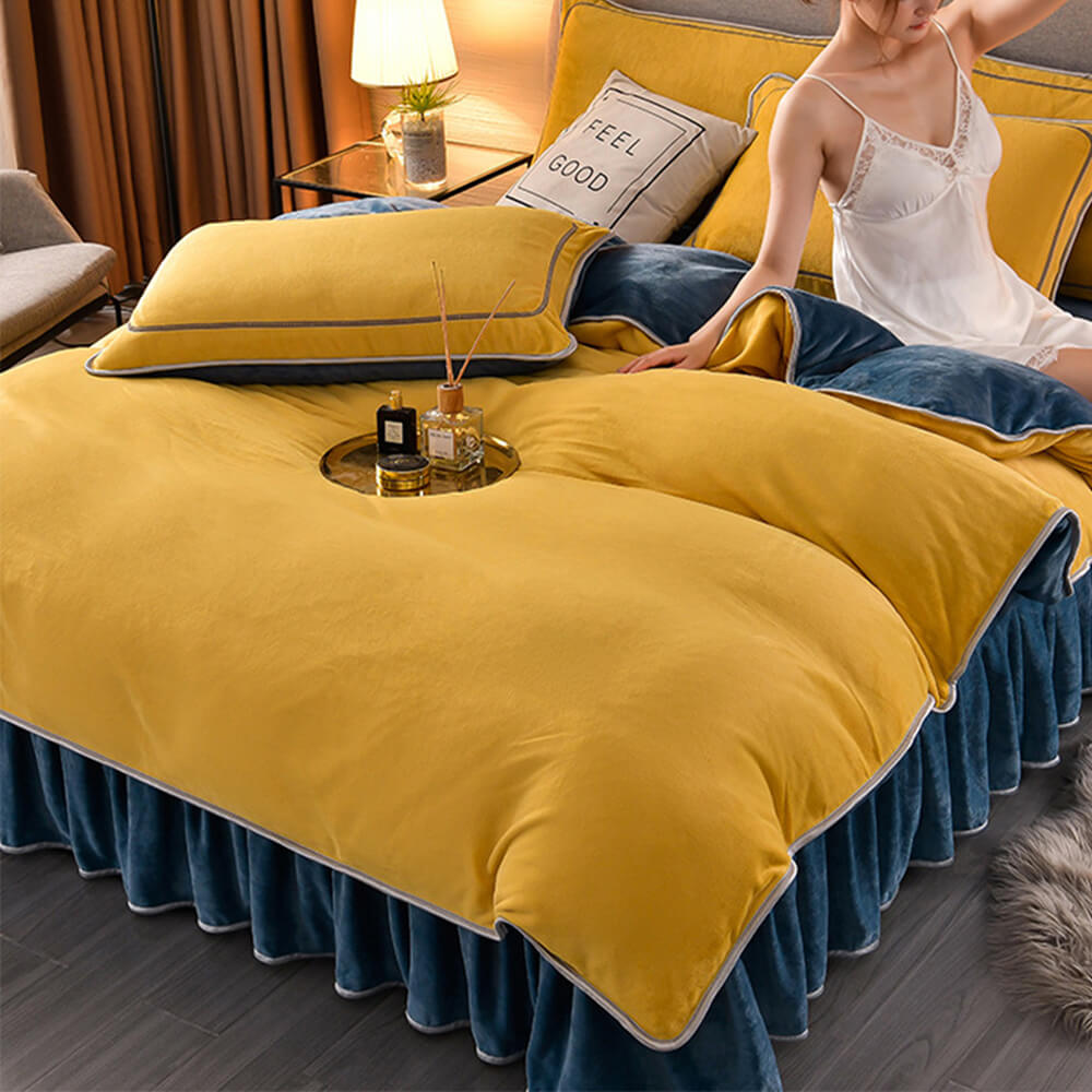 Luxury Extra Thick Warm Solid Colour Milk Fleece Bed Sheet Set