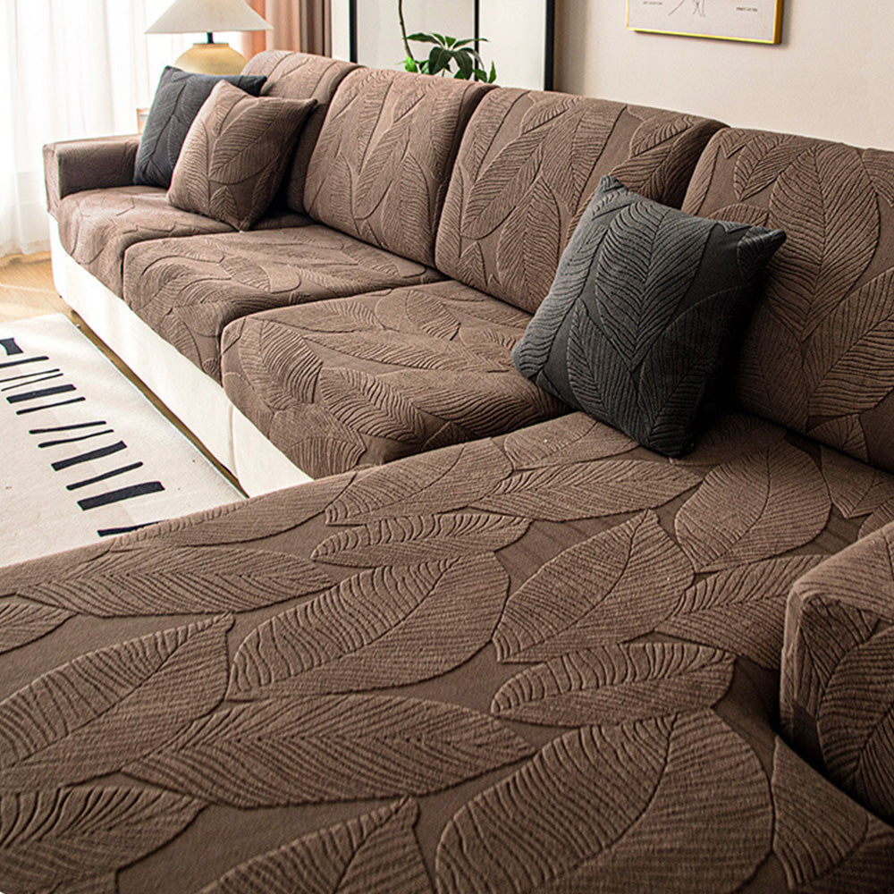 Modern Leaf Jacquard Waterproof Anti-Scratch Stretch Full Wrap Sofa Cover