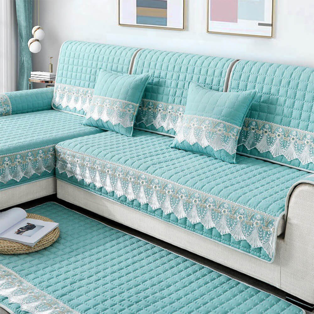 Luxury Quilted Lace Embroidery Non-Slip Sofa Cover