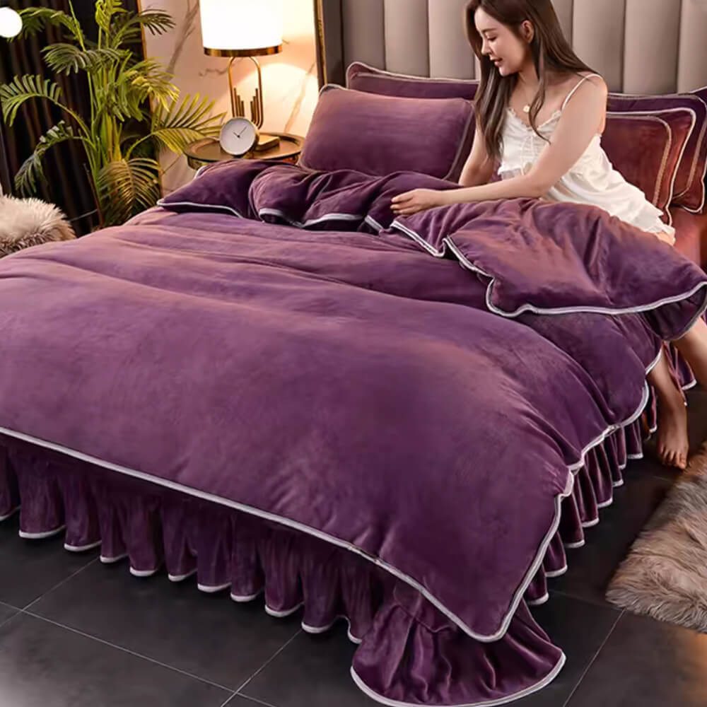 Luxury Extra Thick Warm Solid Colour Milk Fleece Bed Sheet Set