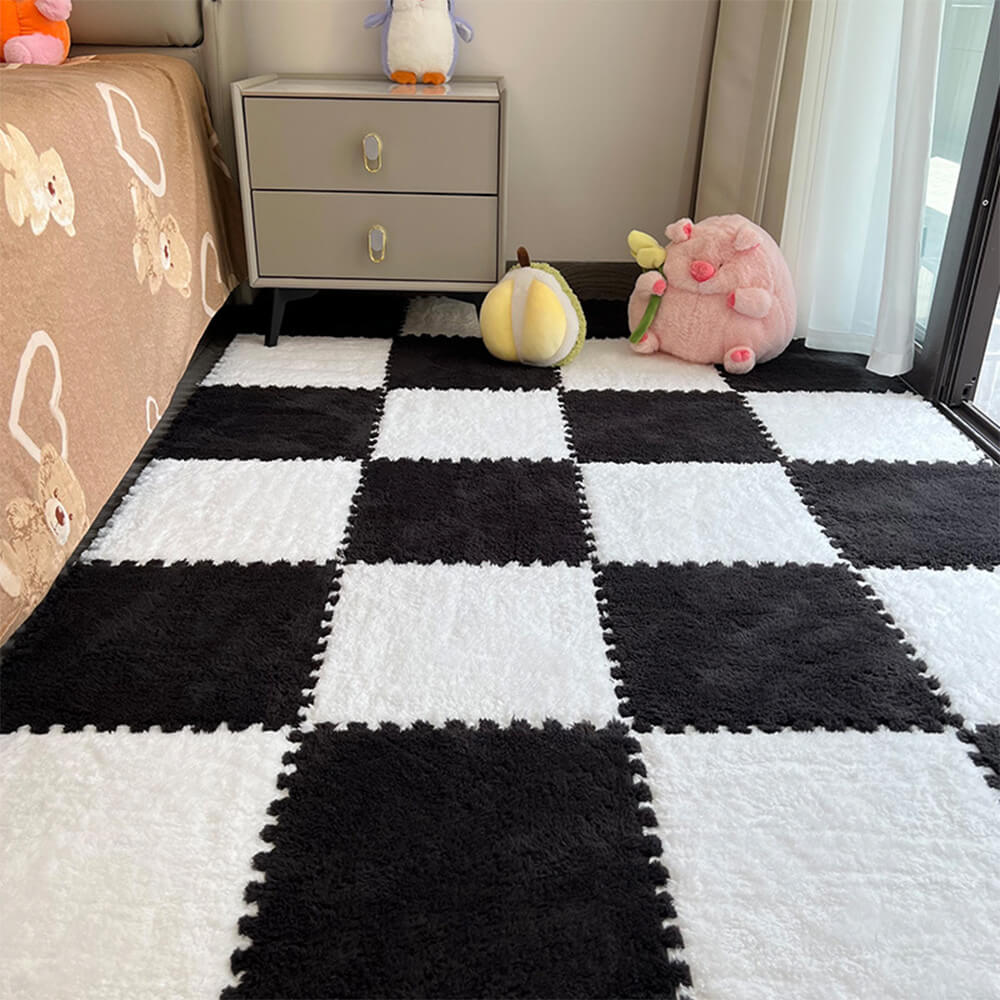 Soft Plush Chequerboard Anti-Slip Lightweight Home Area Rug