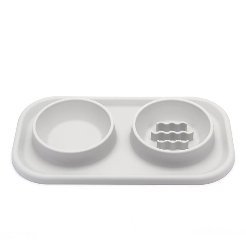 Silicone Dual Bowl Slow Feeder Pet Bowl