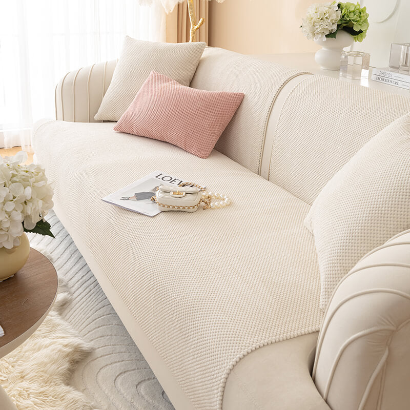 Simple Solid Colour Plush Furniture Protector Sofa Cover