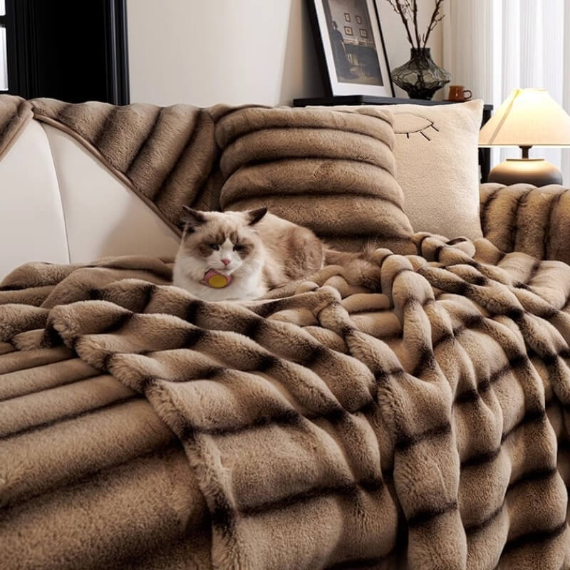 Striped Faux Rabbit Fur Sofa Protector Durable And Stain-Resistant Sofa Cover