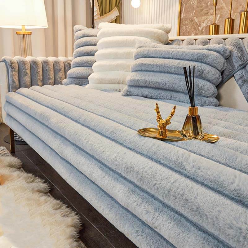 Striped Thickened Plush Non-slip Sofa Cover